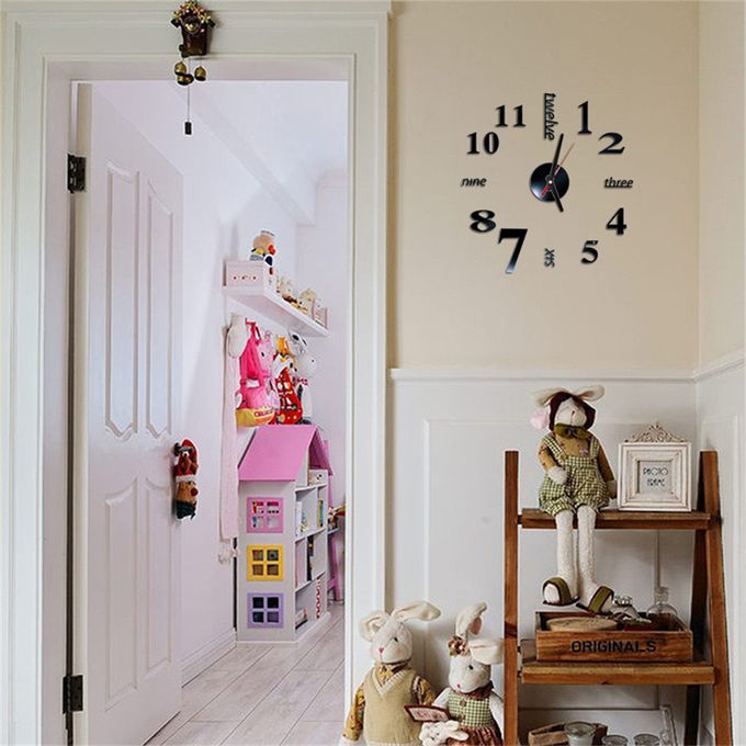 3D DIY Mirror Wall Clock – Modern Black Design | Silent Quartz