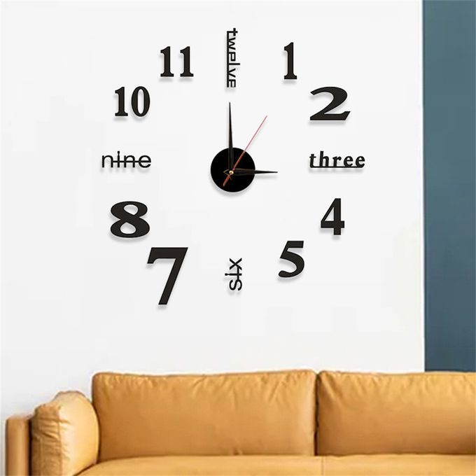 3D DIY Mirror Wall Clock – Modern Black Design | Silent Quartz