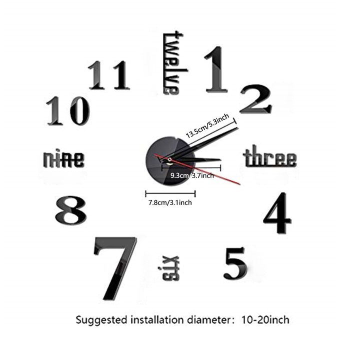 3D DIY Mirror Wall Clock – Modern Black Design | Silent Quartz