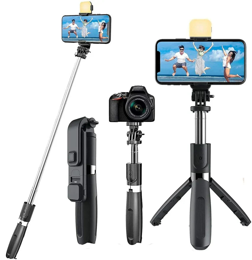 4-in-1 Bluetooth Selfie Stick Tripod | LED Light + Wireless Remote | For TikTok, Reels & Vlogs