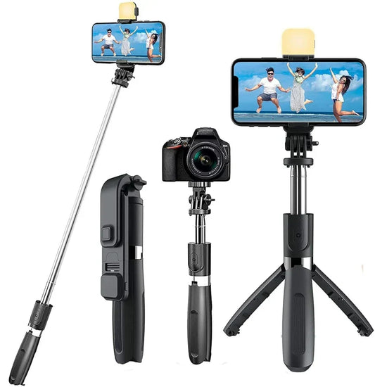 4-in-1 Bluetooth Selfie Stick Tripod | LED Light + Wireless Remote | For TikTok, Reels & Vlogs