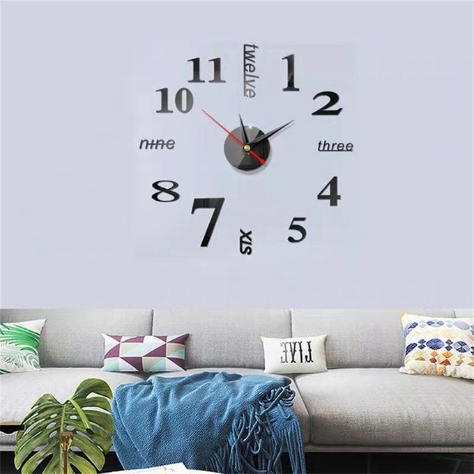 3D DIY Mirror Wall Clock – Modern Black Design | Silent Quartz