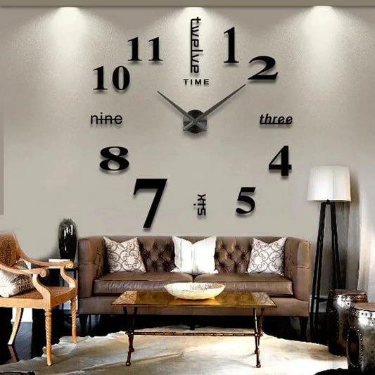 3D DIY Mirror Wall Clock – Modern Black Design | Silent Quartz