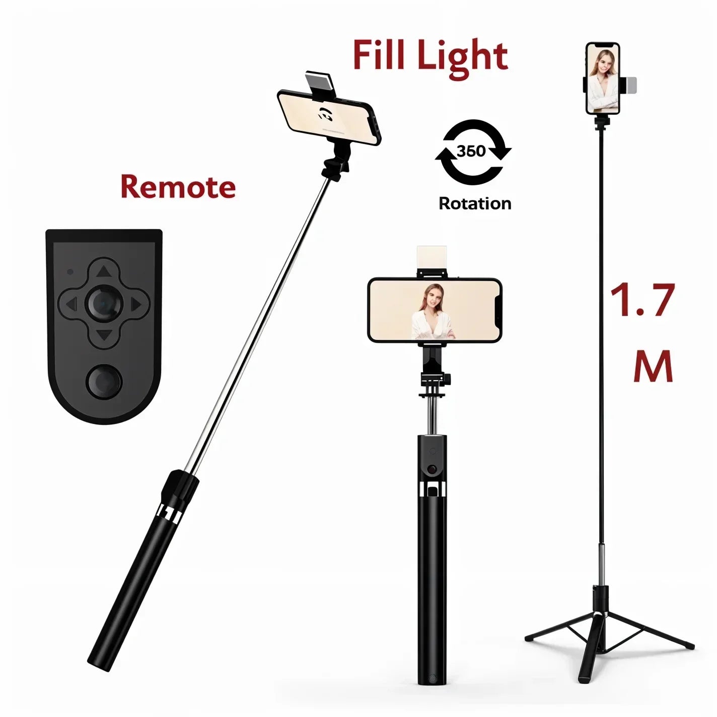 4-in-1 Bluetooth Selfie Stick Tripod | LED Light + Wireless Remote | For TikTok, Reels & Vlogs