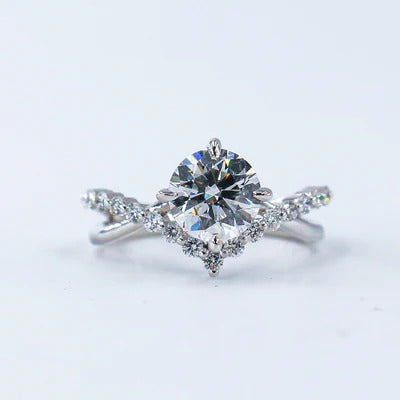 Elegant Crystal Twist Engagement Ring – Sterling Silver Plated