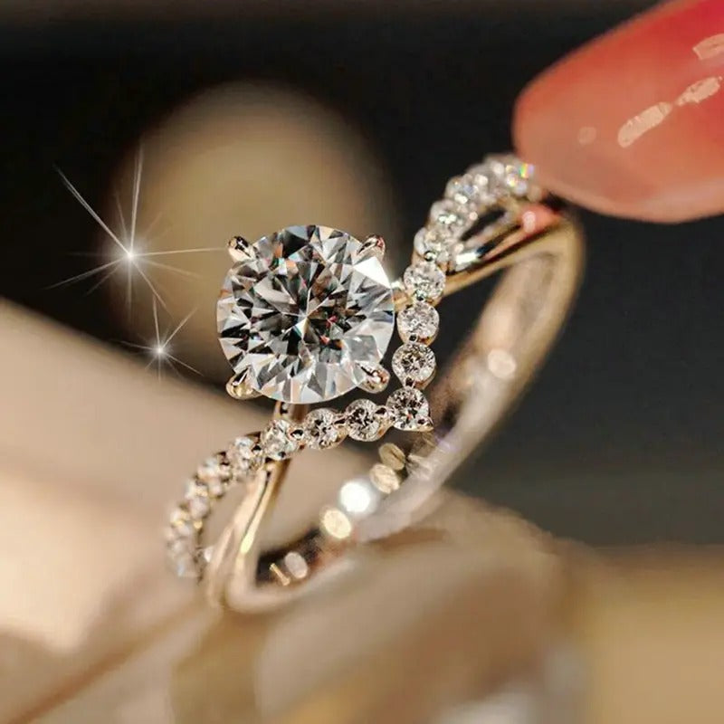 Elegant Crystal Twist Engagement Ring – Sterling Silver Plated