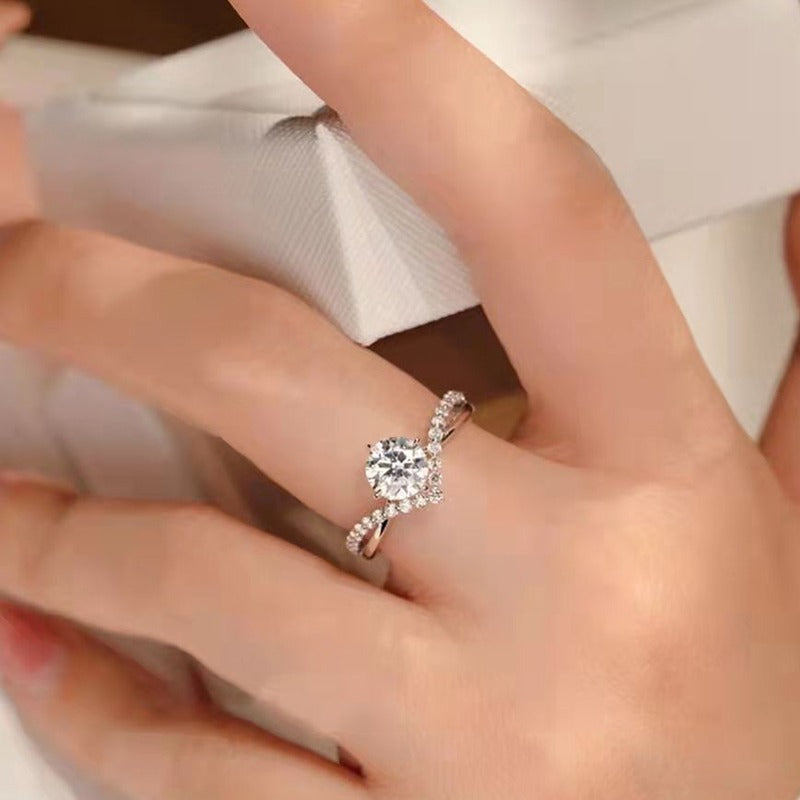 Elegant Crystal Twist Engagement Ring – Sterling Silver Plated