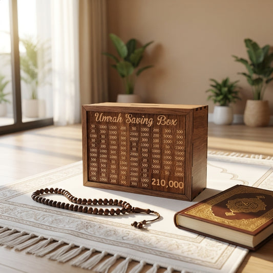 Premium Wooden Umrah Saving Box – Safar-e-Mubarak Ke Liye Behtareen Tohfa