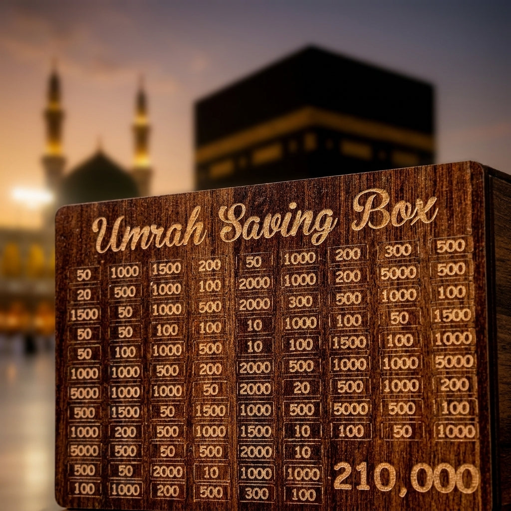 Premium Wooden Umrah Saving Box – Safar-e-Mubarak Ke Liye Behtareen Tohfa